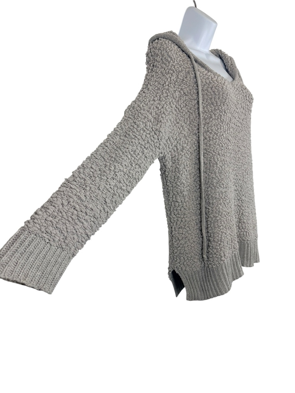 Miracle USA Popcorn Knit Hooded Sweater S/M Grey Oversized Cozy Pullover